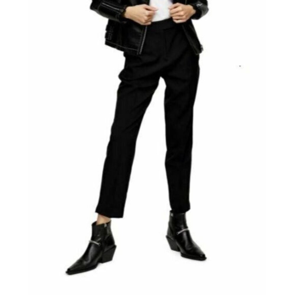 TOPSHOP Pants High Rise Ankle Crop Black Cigarette Straight Leg Pants Sz 4 NEW